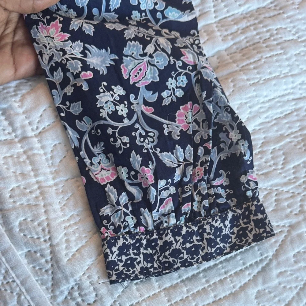 J. Crew Navy Floral Long-Sleeve Tiered Midi Dress